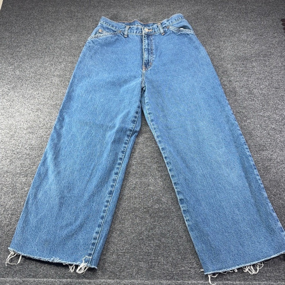 London London Vintage Wide Leg Jeans Blue Medium Wash High Rise Raw Hem Size 11